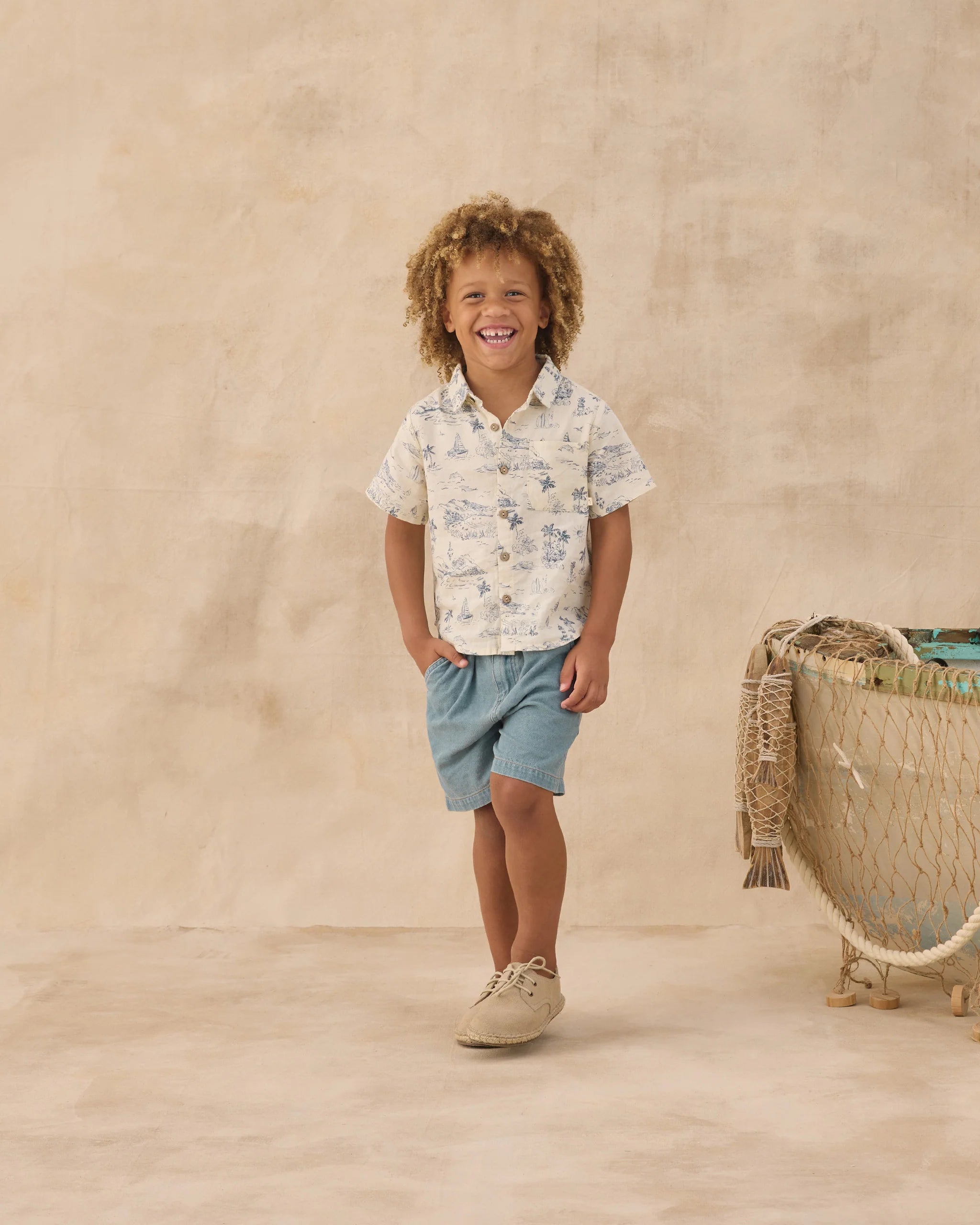 Ocean Toile Short Sleeve Collared Shirt