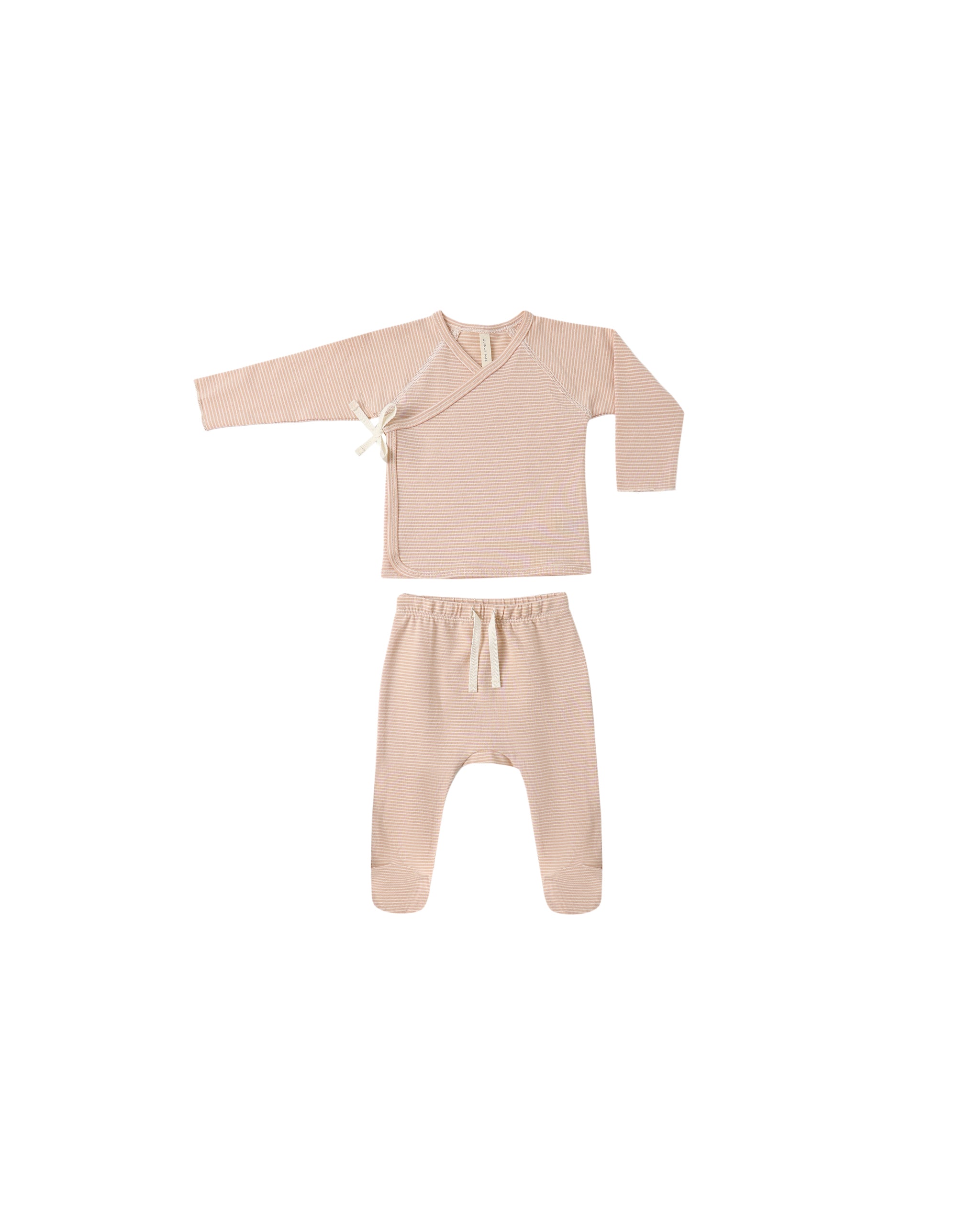 Melon Micro Stripe Field Wrap Top + Footed Pant Set