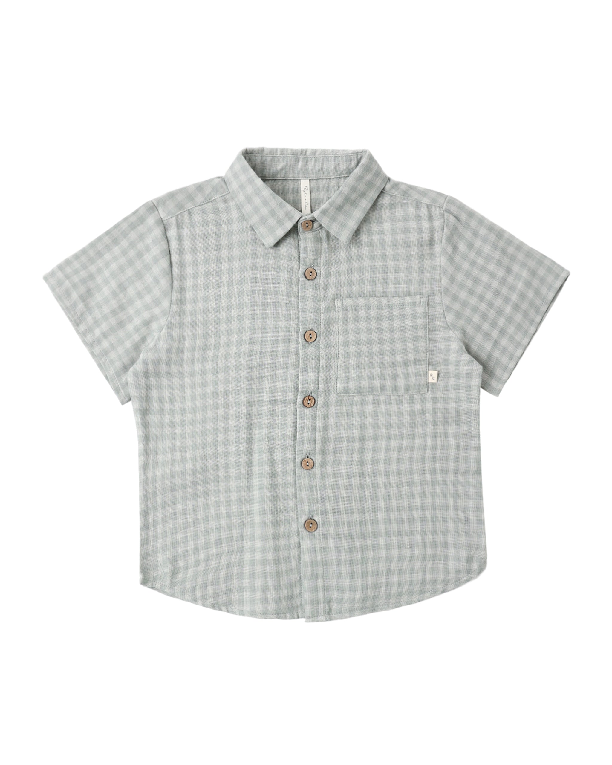 Green Gingham Short Sleeve Collared Shirt