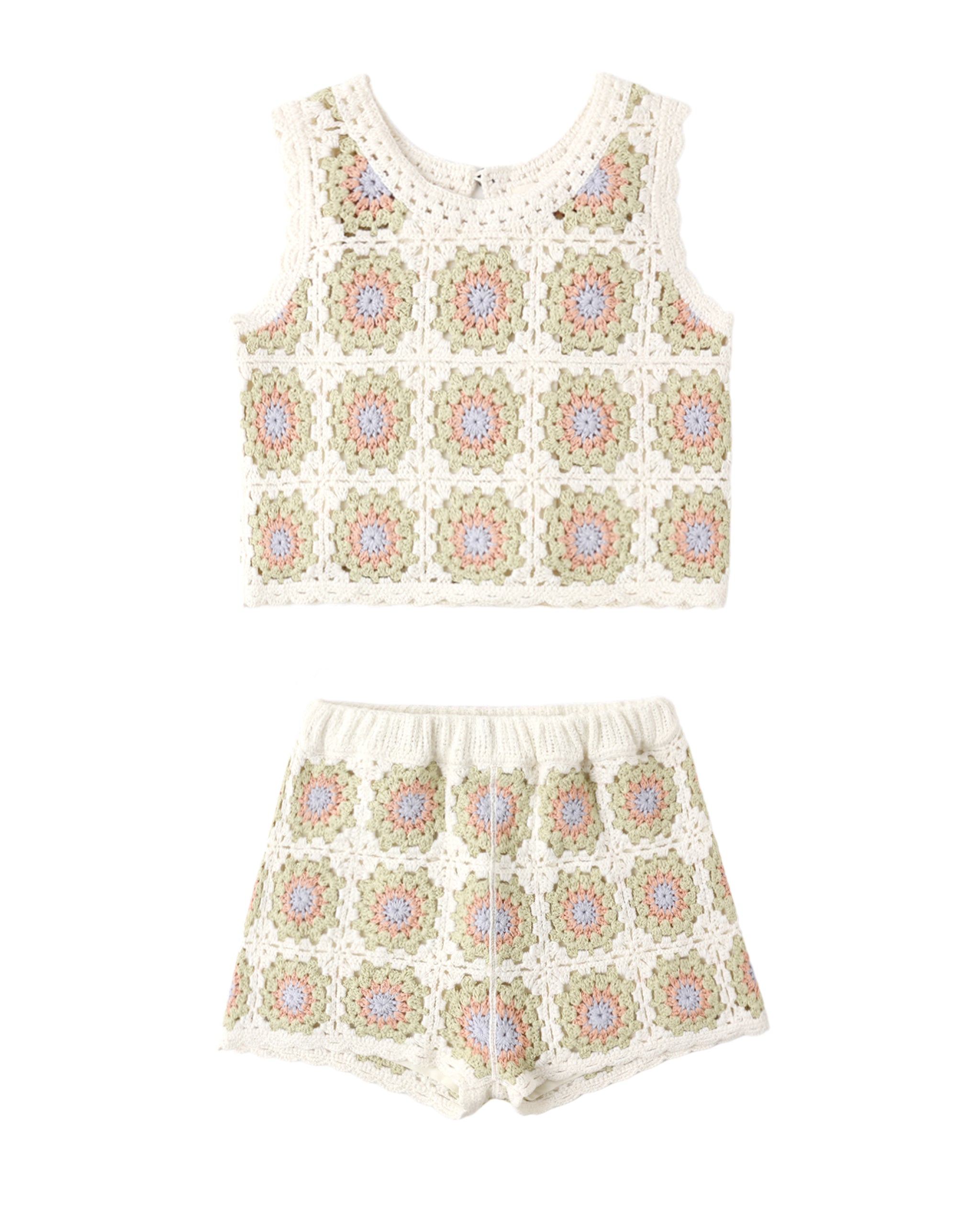 Citron Daisy Check Crochet Tank Set