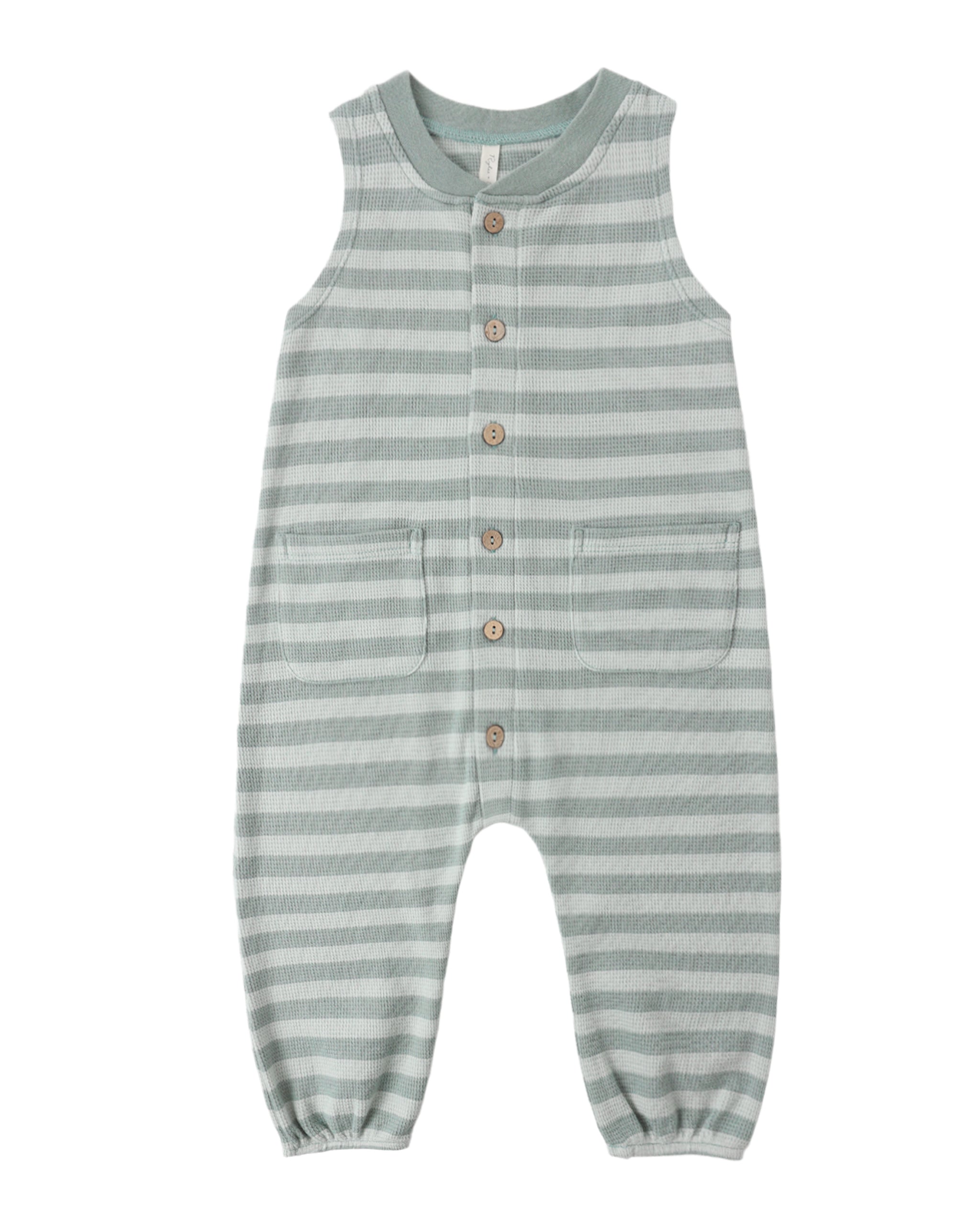 Sea Green Stripe Summer Waffle Jumpsuit