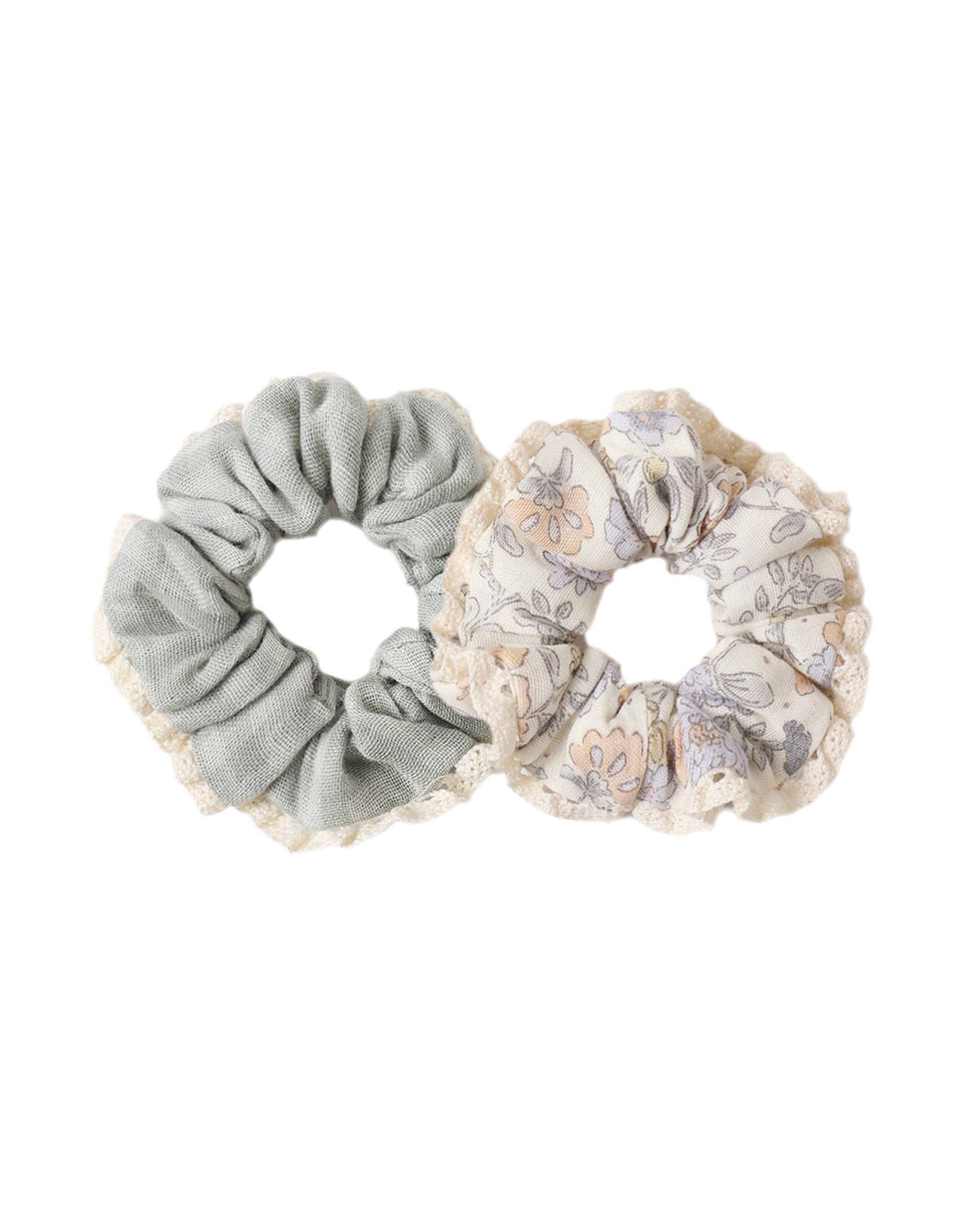 Green Gingham & Bloom Scrunchie Set