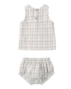 Blue Plaid Woven Tank Set