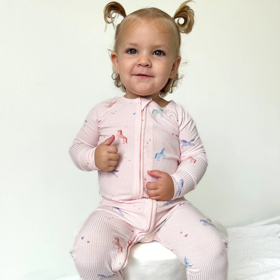 Unicorns Ribbed Zip Romper