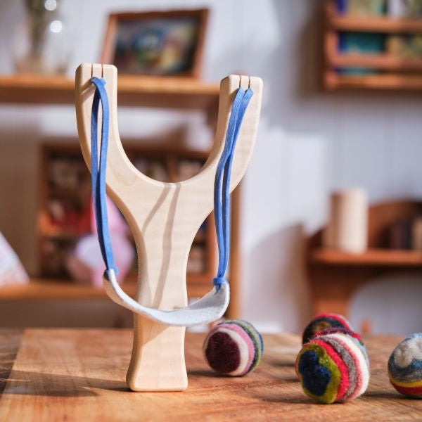 Wooden Slingshot & Felt Ball Set