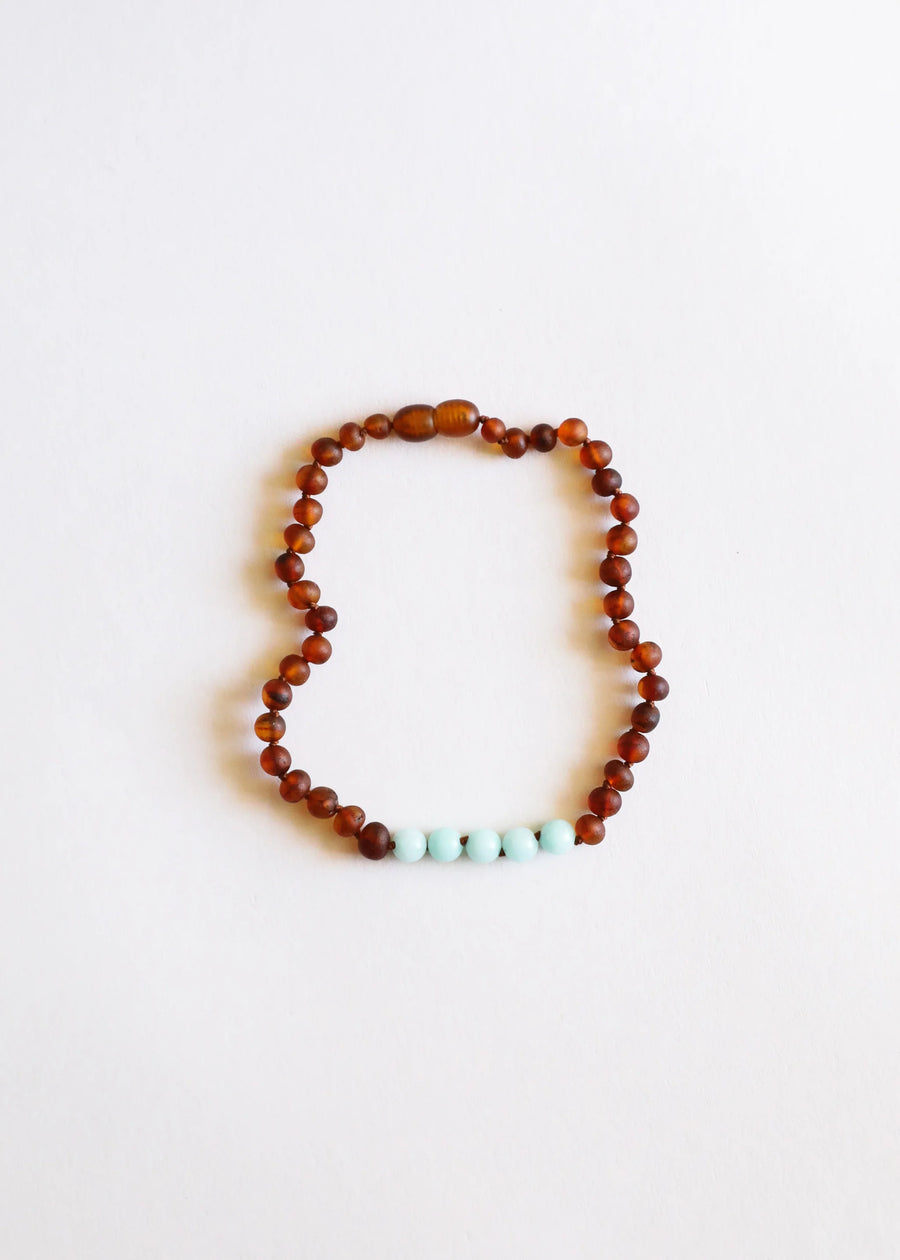 Raw Cognac Baltic Sea Amber + Amazonite Necklace