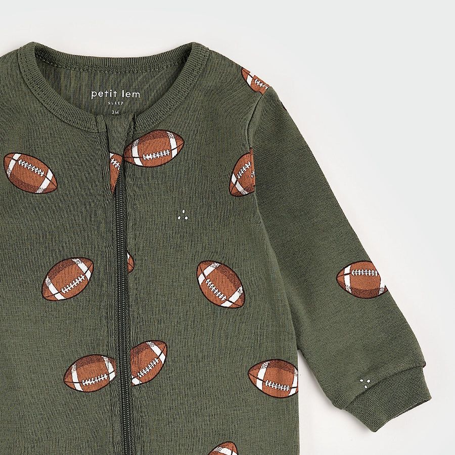 Green Football Zipper Footie