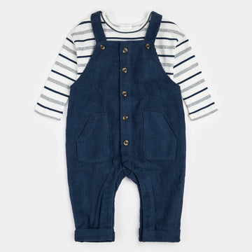 Blue Stripe Corduroy Overall Set