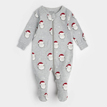 Heather Grey Santa Zipper Footie