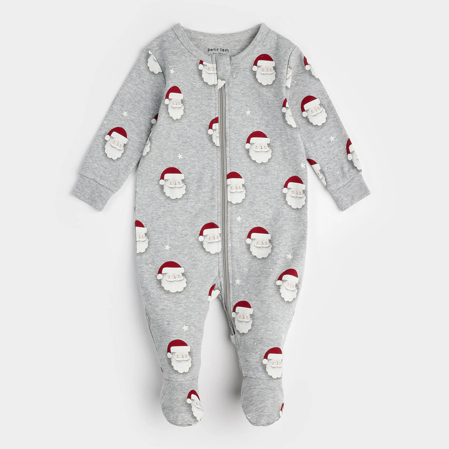 Heather Grey Santa Zipper Footie