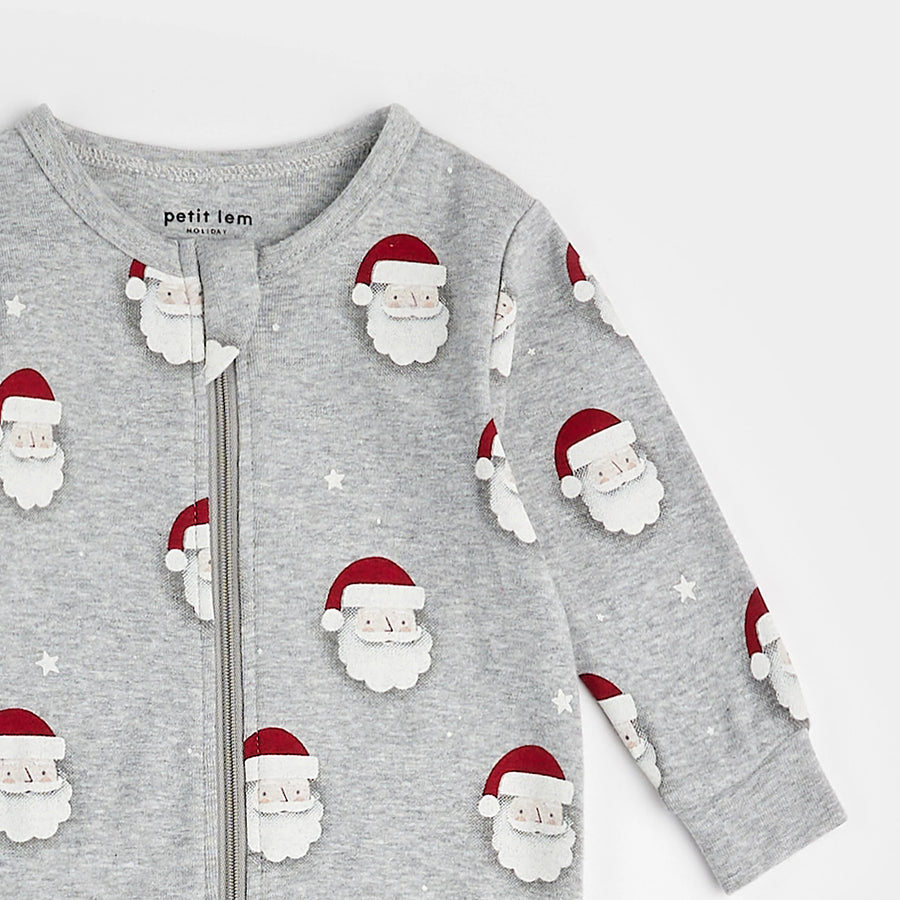 Heather Grey Santa Zipper Footie