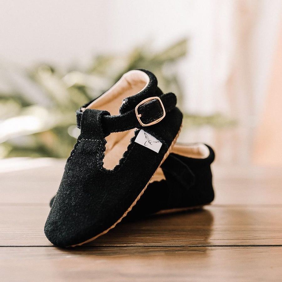 Black Suede T Bar Shoes