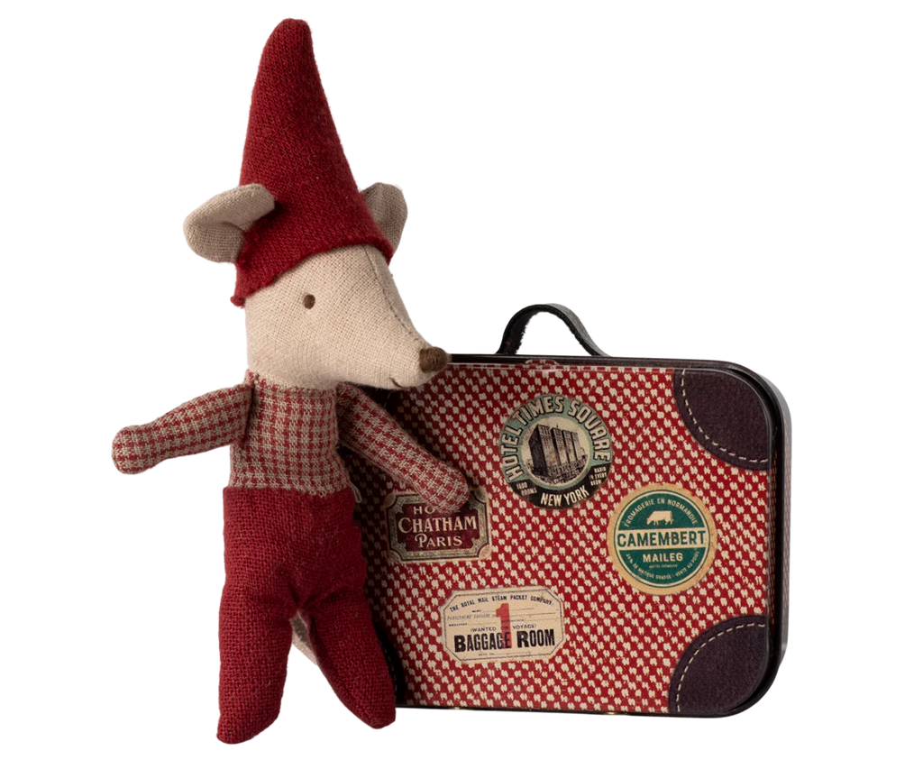 Baby Christmas Mouse in Suitcase