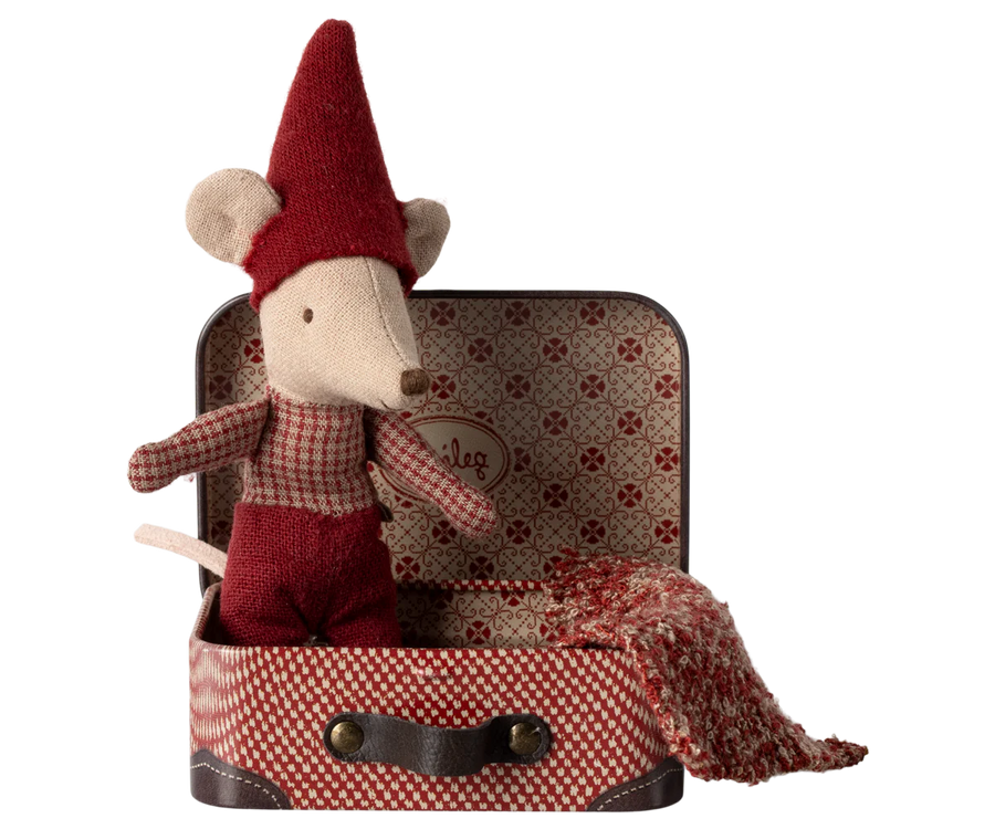 Baby Christmas Mouse in Suitcase