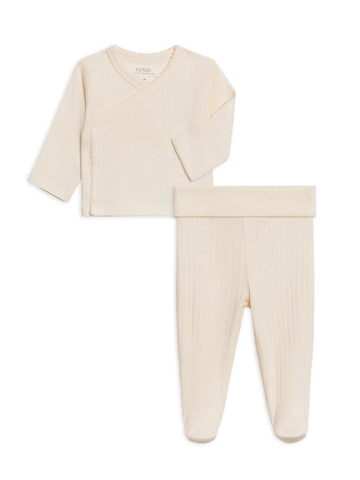 Organic Cotton Pointelle Kimono Top &  Pant Set - Ivory