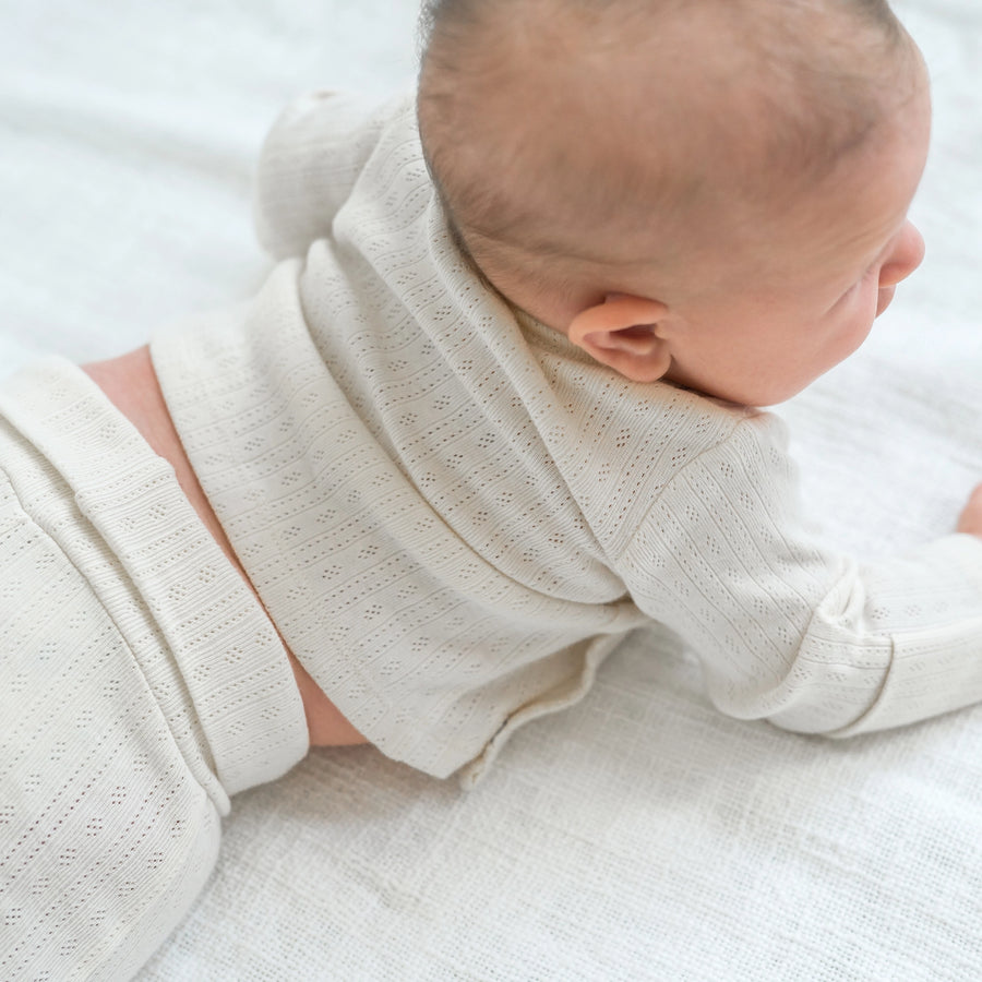 Organic Cotton Pointelle Kimono Top &  Pant Set - Ivory