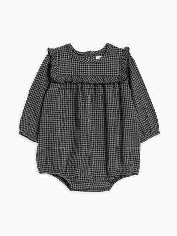 Houndstooth Organic Cotton Flannel Ruffle Neckline Bodysuit