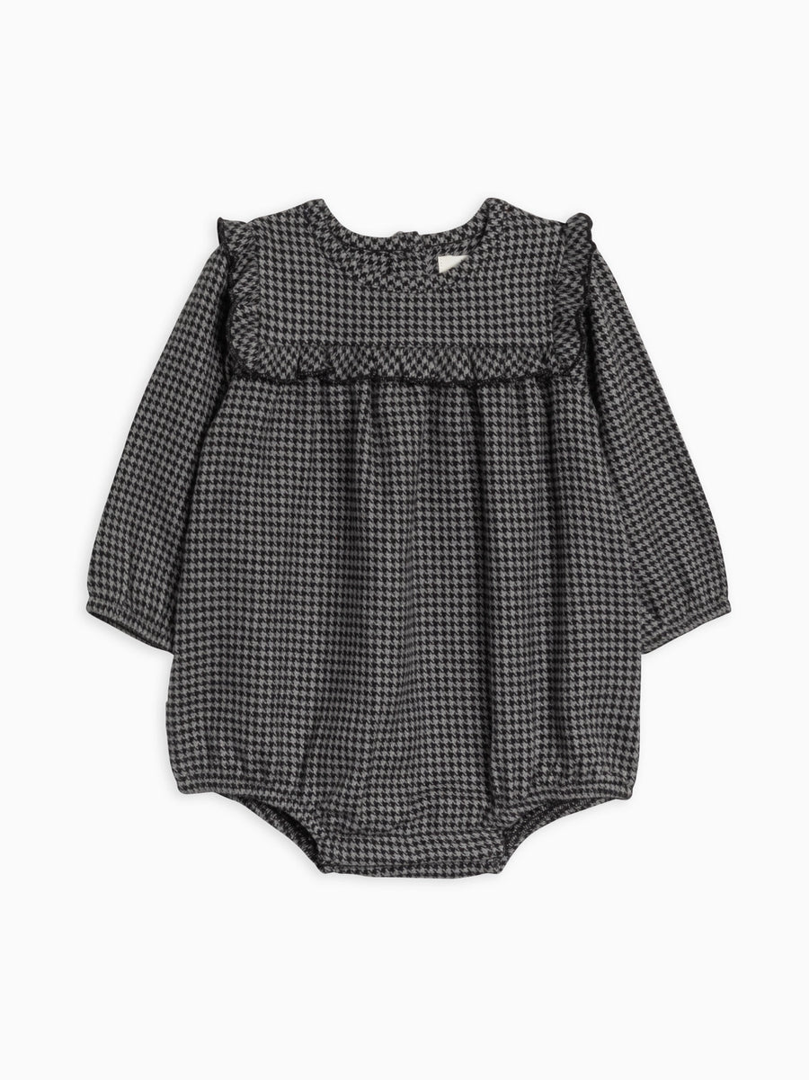 Houndstooth Organic Cotton Flannel Ruffle Neckline Bodysuit