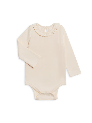 Ivory Organic Cotton Ribbed Ruffle Neck Bodysuit