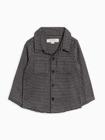 Houndstooth Organic Cotton Flannel Long Sleeve Collared Shirt