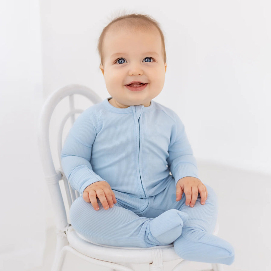 Coastal Blue Ribbed Zip Romper