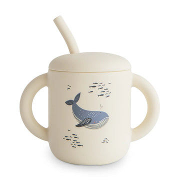 Silicone Training Cup + Straw - Whales