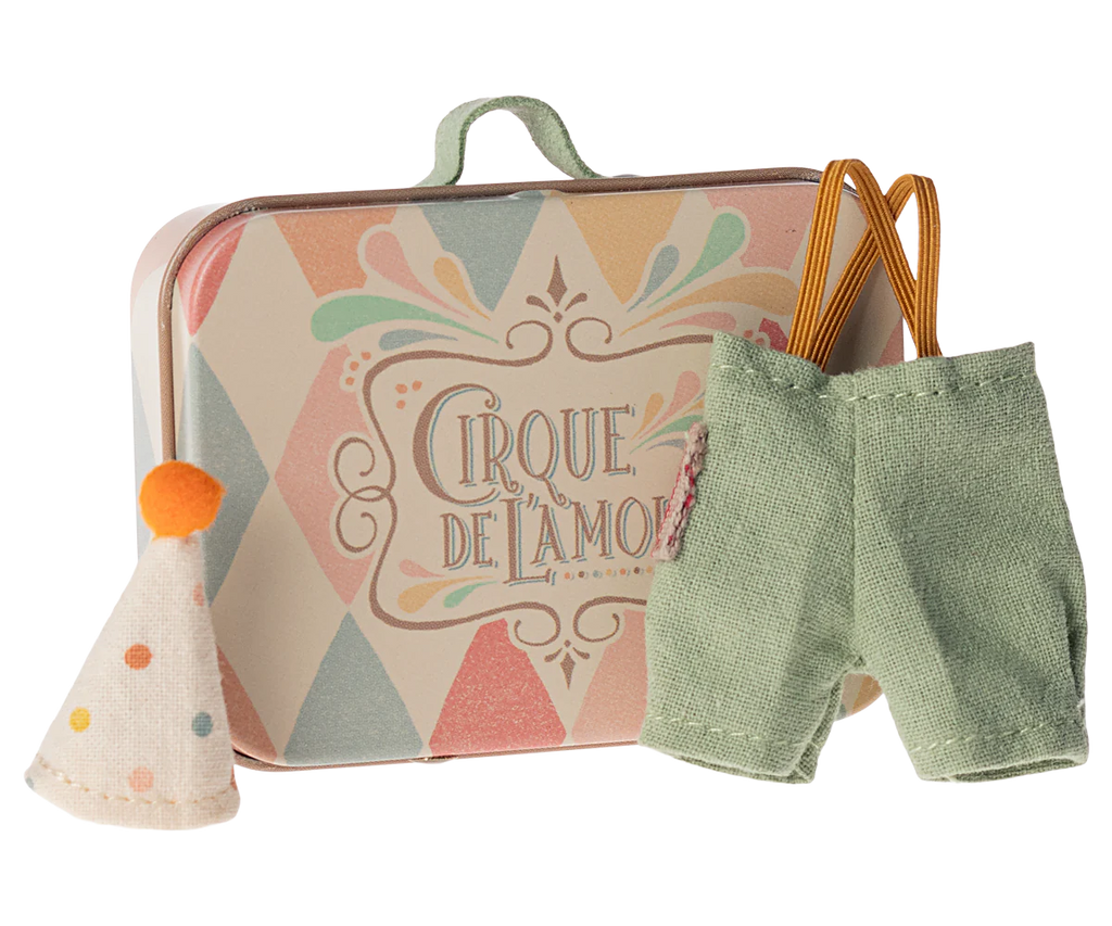 Little Brother Mouse Clown Clothes in Suitcase