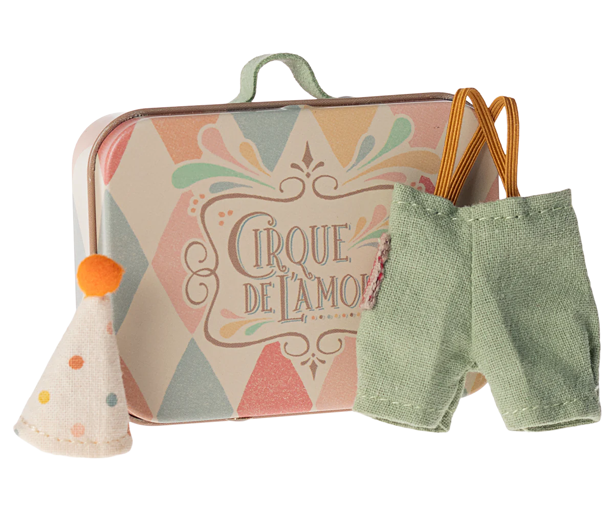 Little Brother Mouse Clown Clothes in Suitcase