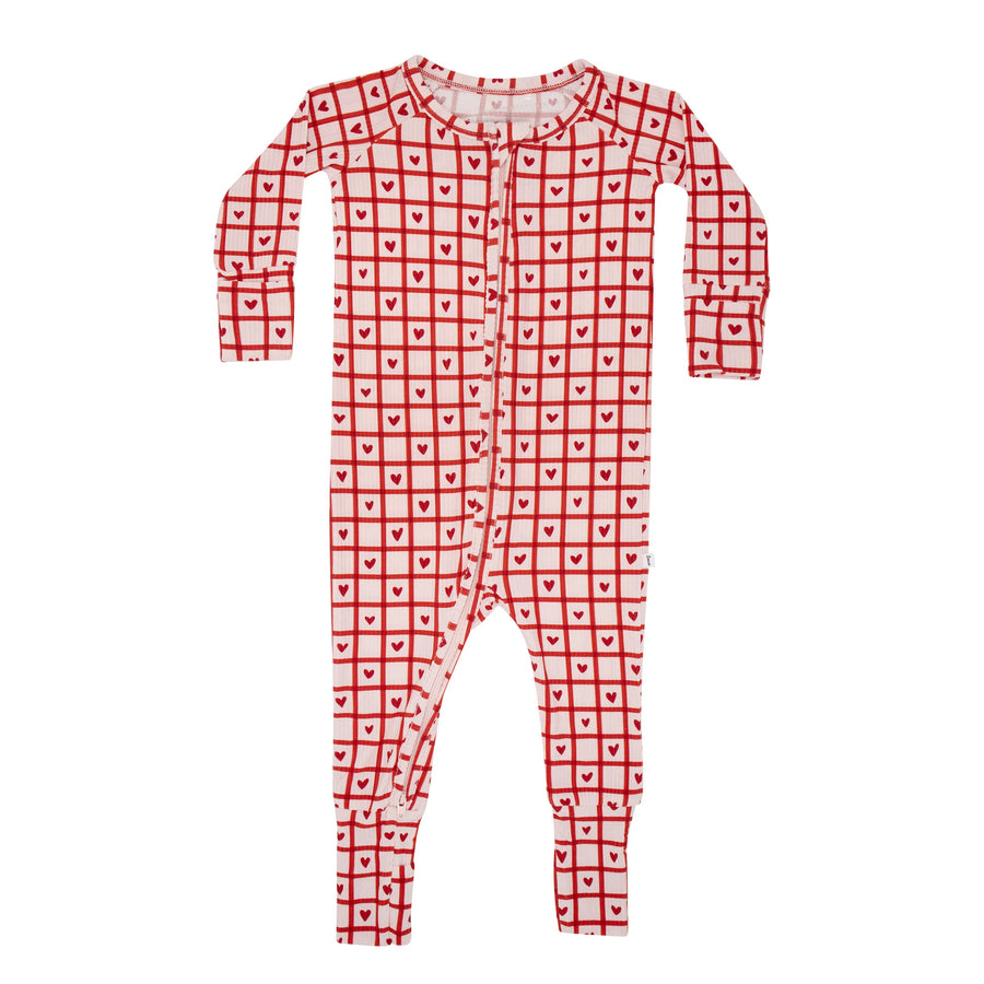 Be Mine Gingham Ribbed Zip Romper