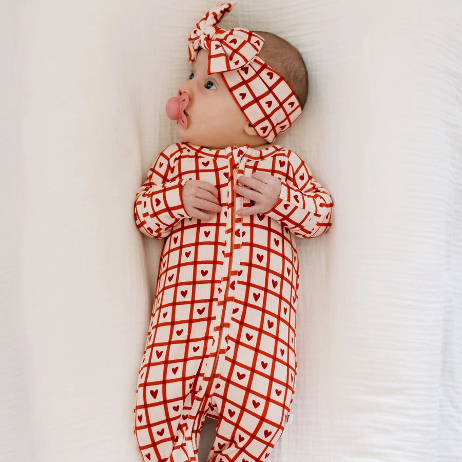 Be Mine Gingham Ribbed Zip Romper