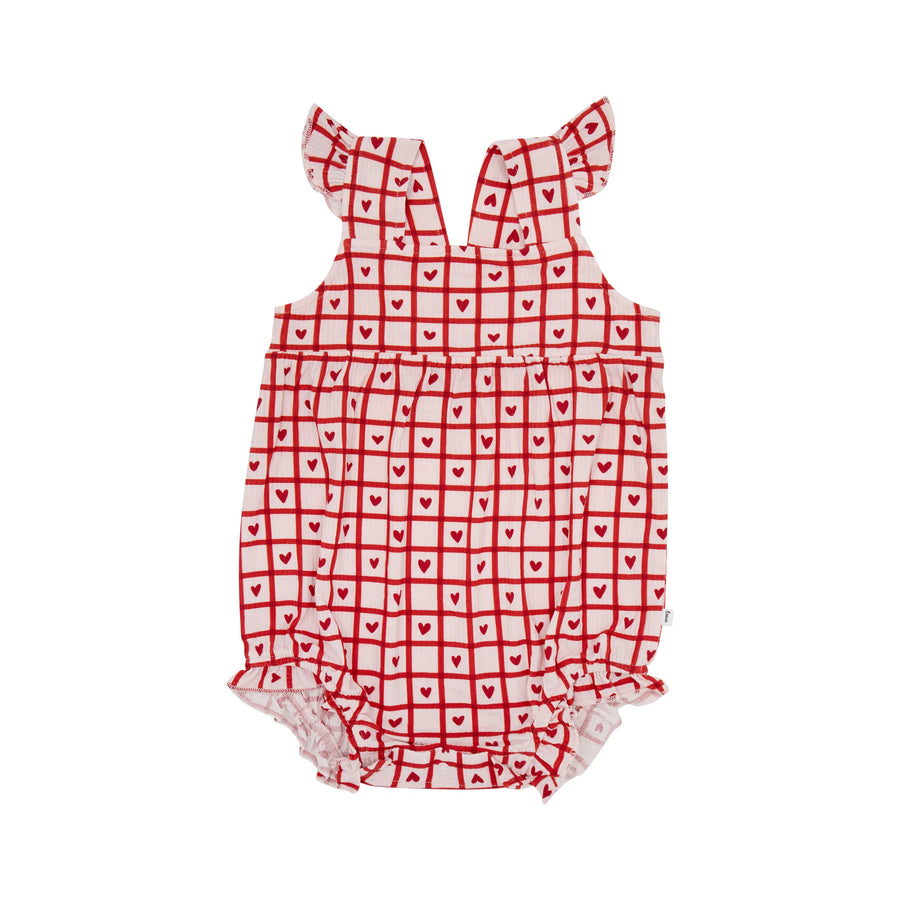 Be Mine Gingham Ribbed Flutter Sleeve Romper