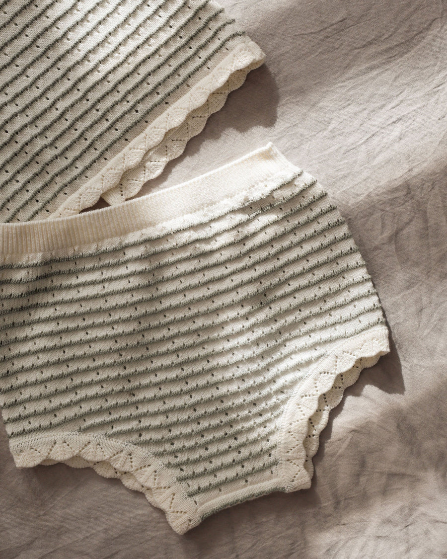 Sage Stripe Scallop Knit Set