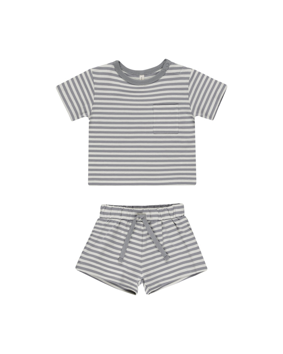 Blue Stripe Pocket Tee & Short Set