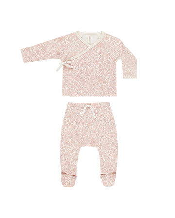 Pink Blossom Wrap Top + Footed Pant Set