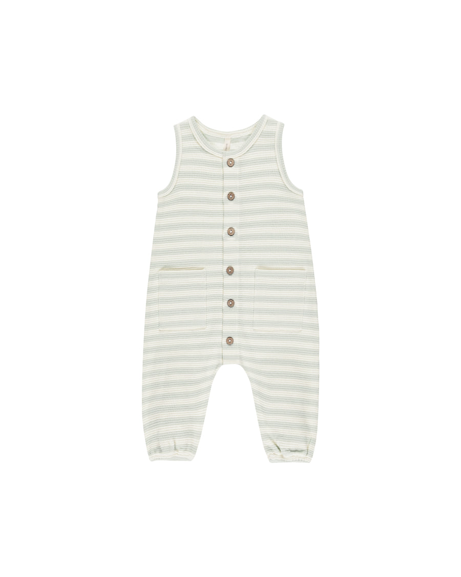 Mint Stripe Waffle Jumpsuit