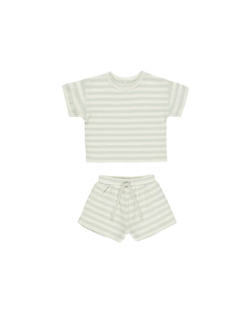 Mint Stripe Waffle Tee & Short Set