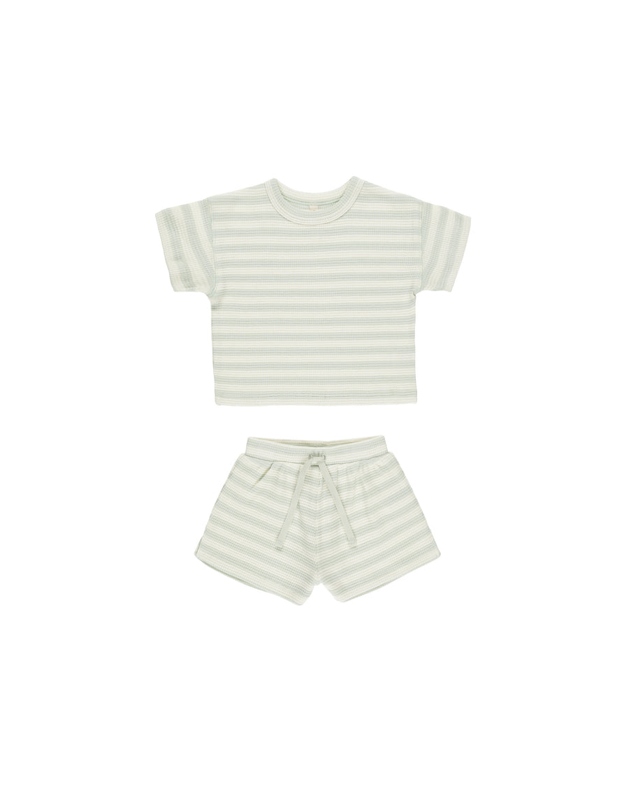 Mint Stripe Waffle Tee & Short Set