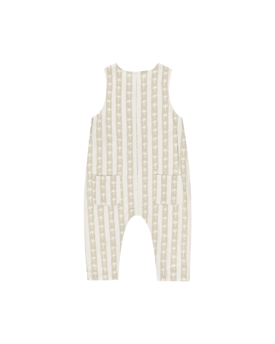 Palm Stripe Button Jumpsuit