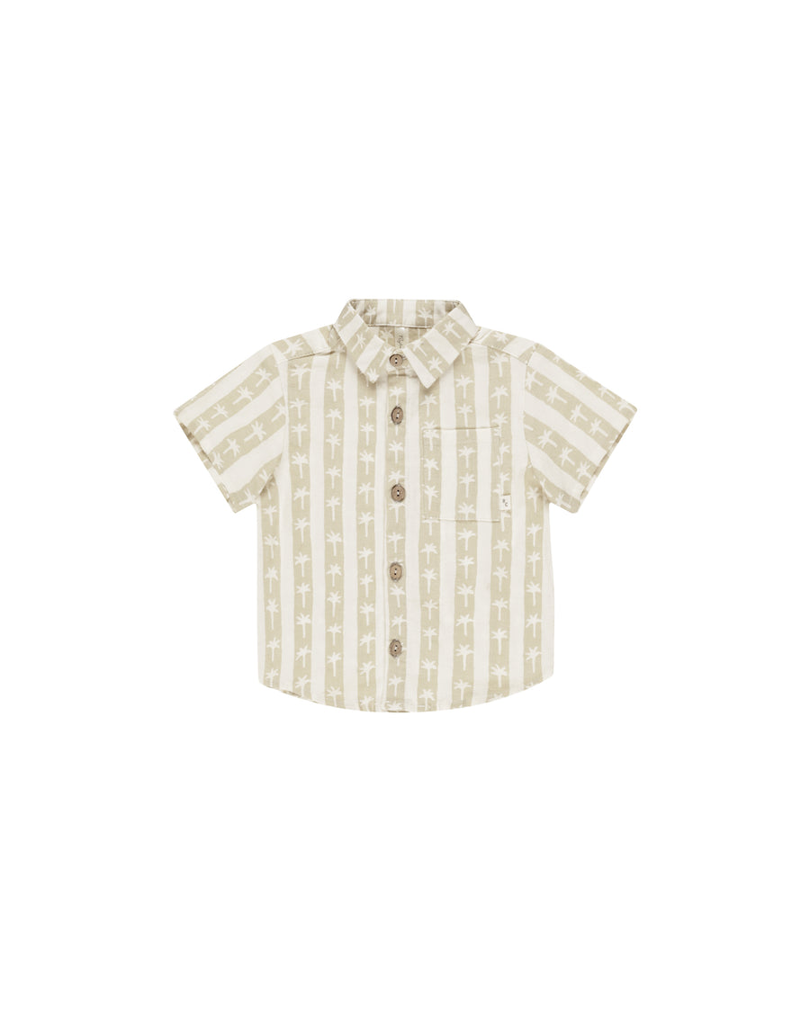 Palm Stripe Short Sleeve Collared Shirt