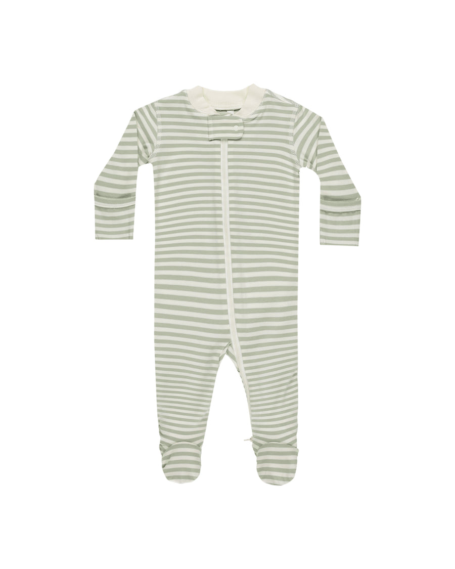 Sage Stripe Long Sleeve Zipper Footie