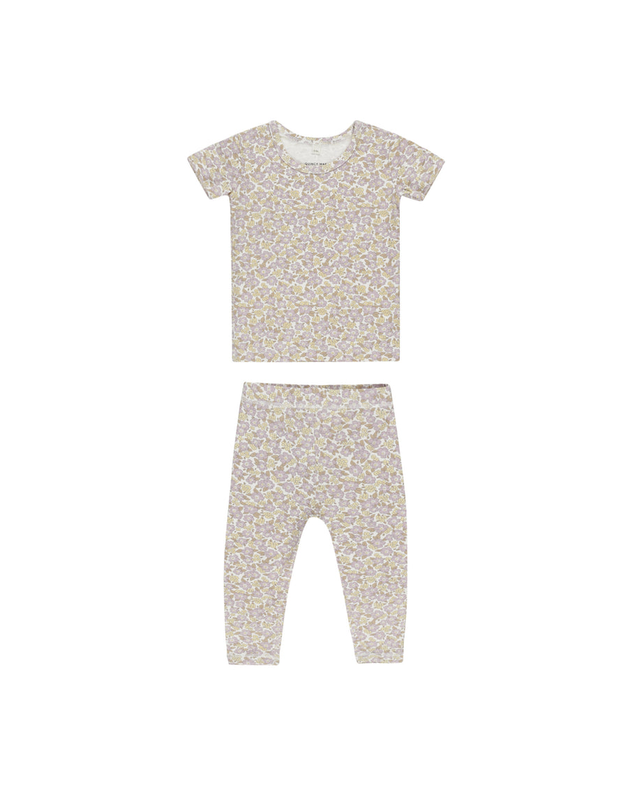 Purple Floral Bamboo Short Sleeve Pajama Set