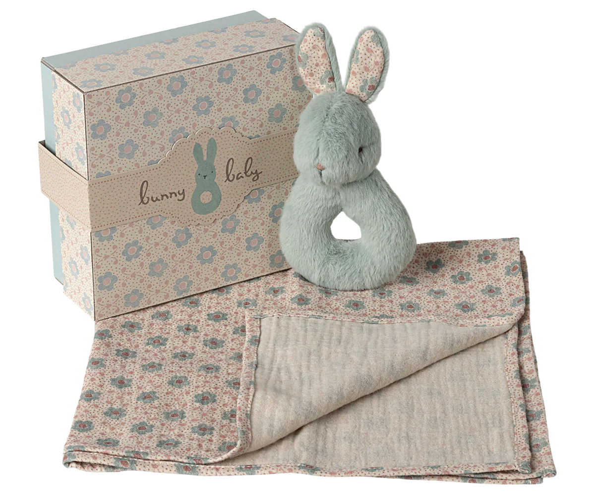 Mint Rabbit Rattle Set