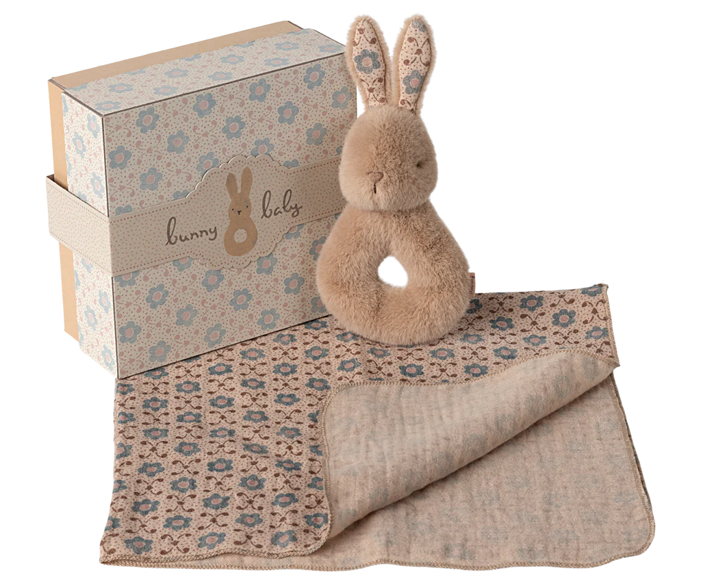 Cream Peach Rabbit Rattle Set