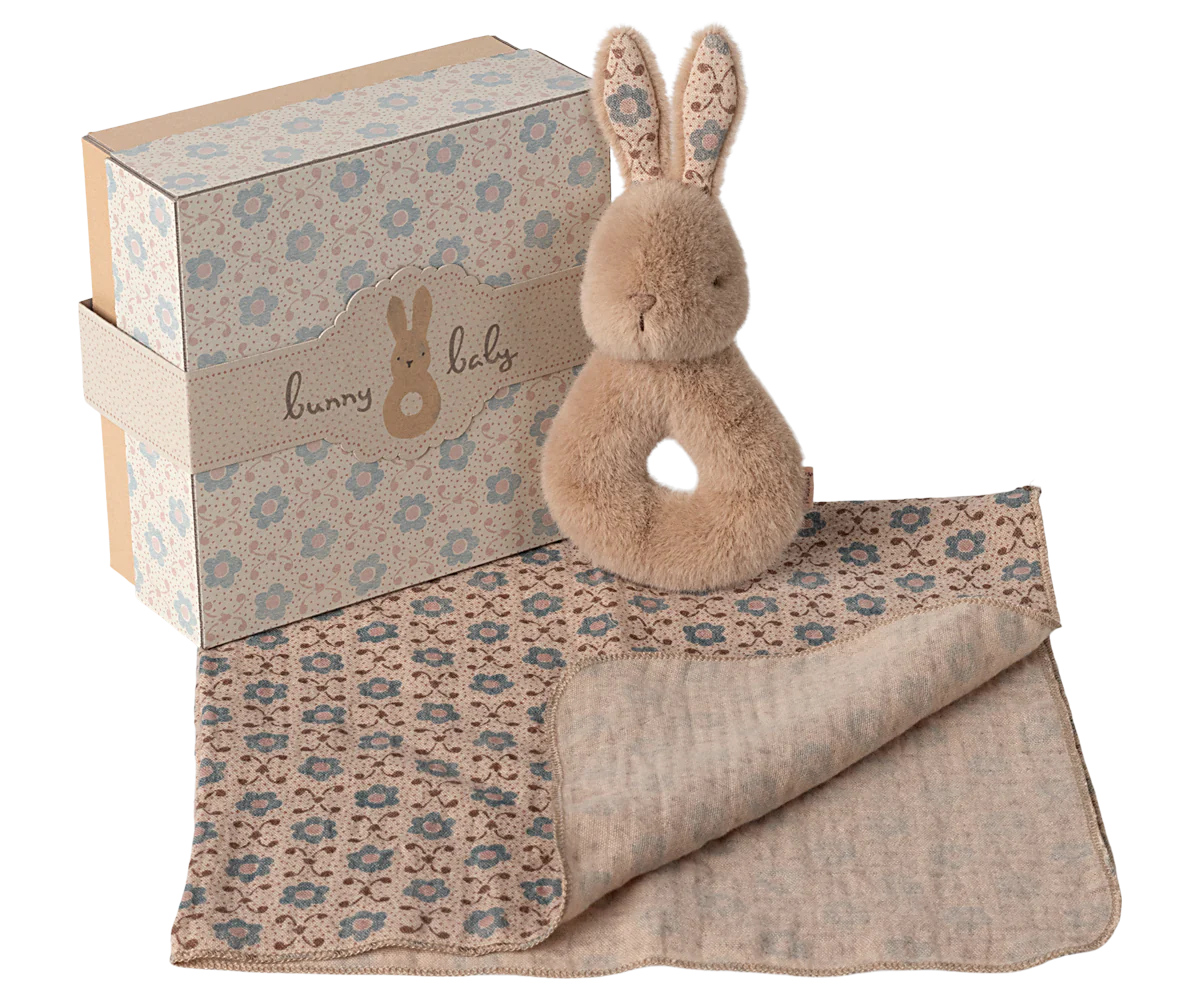 Cream Peach Rabbit Rattle Set