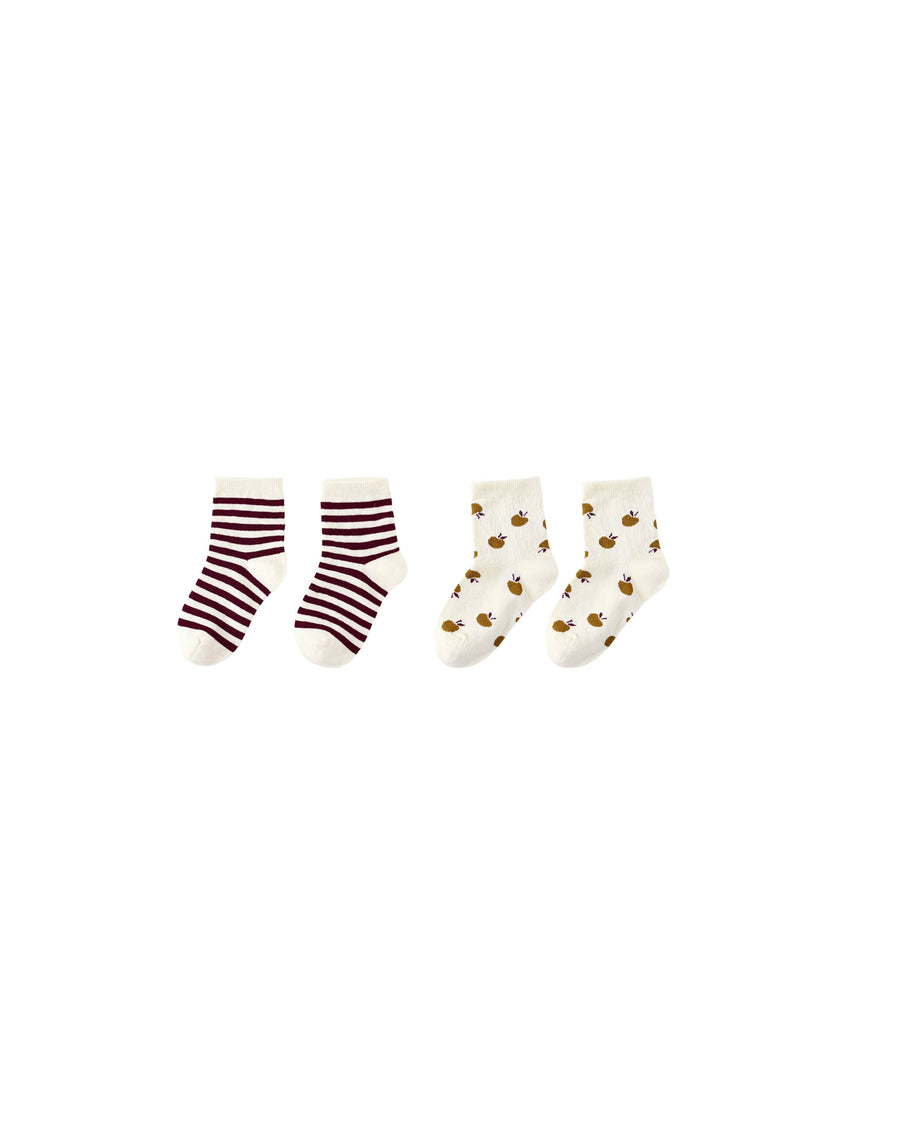 Apple & Burgundy Stripe Sock Set