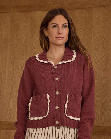 Women’s Burgundy Collared Cardigan
