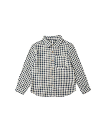 Navy Check Long Sleeve Collared Shirt
