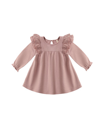 Rose Long Sleeve Flutter Dress