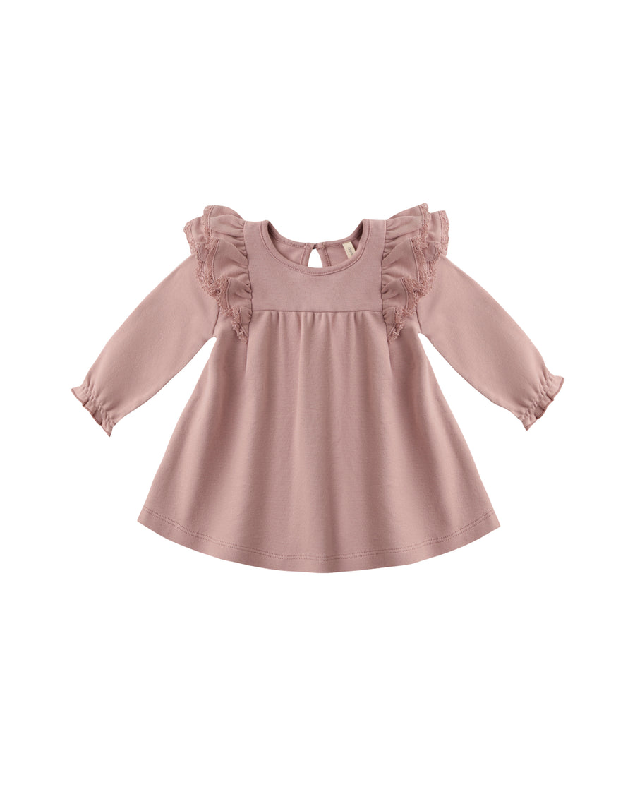 Rose Long Sleeve Flutter Dress