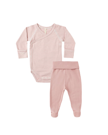 Rose Micro Stripe Side Snap Bodysuit + Pant Set